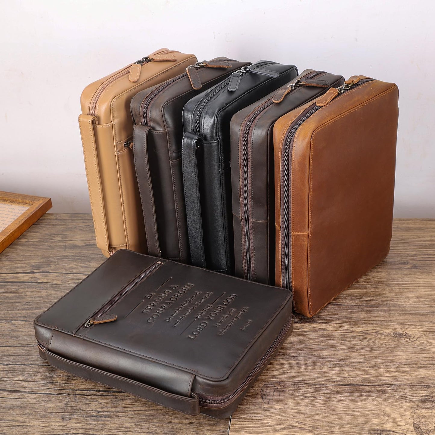 Polare Full Grain Leather Bible Cover Church Bag Bible Protective Book Holder Carrying Case Folder Organizer Portfolio, Dark Brown