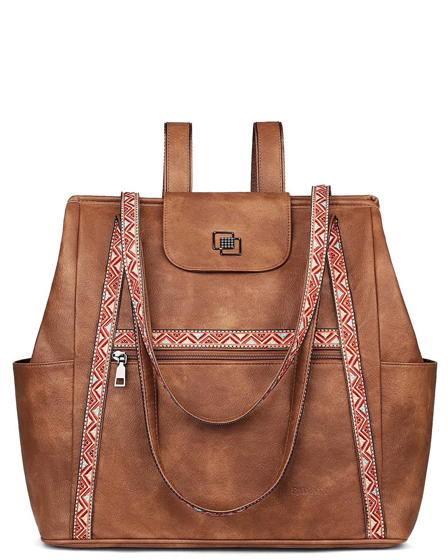 FADEON Large Laptop Tote Bag for Women Designer Leather Laptop Bag Fashion Travel Backpack Purse Shoulder Handbag Brown