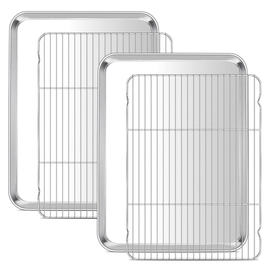 E-far Large Baking Sheet with Wire Rack (2 Pans + 2 Racks), 20 x 14 Inch Stainless Steel Cookie Pans Tray & Cooling Rack for Baking, Non Toxic & Heavy Duty & Rust Free, Oven & Dishwasher Safe