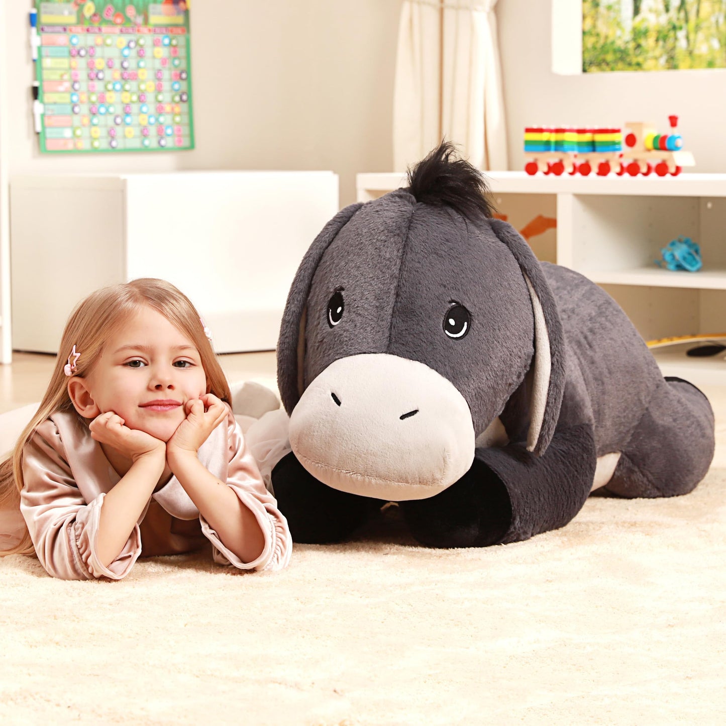 IKASA Giant Donkey Stuffed Animal Plush Toy,Big Large Jumbo Soft Toys,33" Cute Huge Size Fluffy Plushy Fat Plushie,Gifts for Kids Girls Boys
