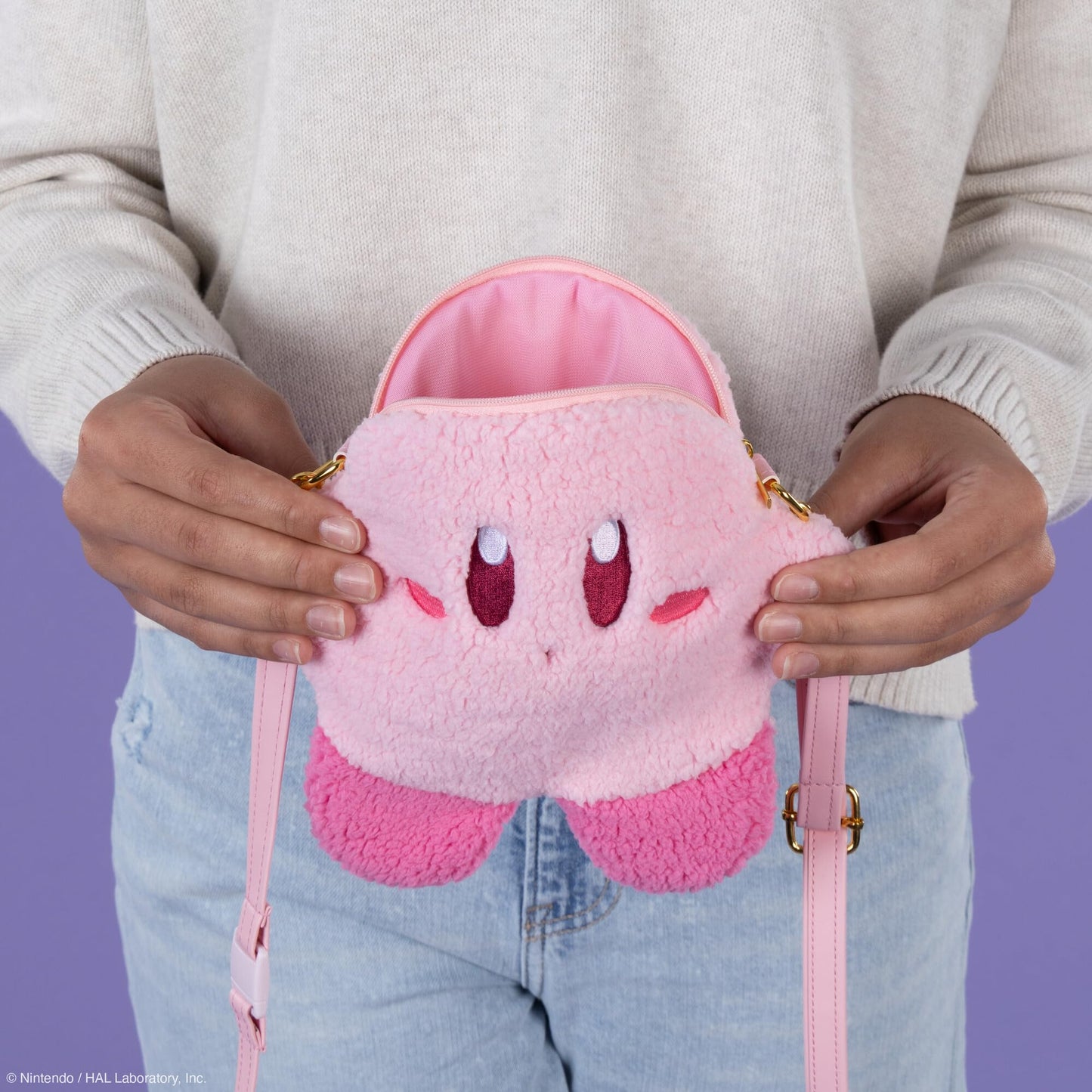 Tomy Mofulatto Kirby Plush Crossbody Bag - Officially Licensed Pochette with Zippered Closure for Small Accessories - 8 Inch - Valentine's Day Gifts for Her - Ages 14 Years+
