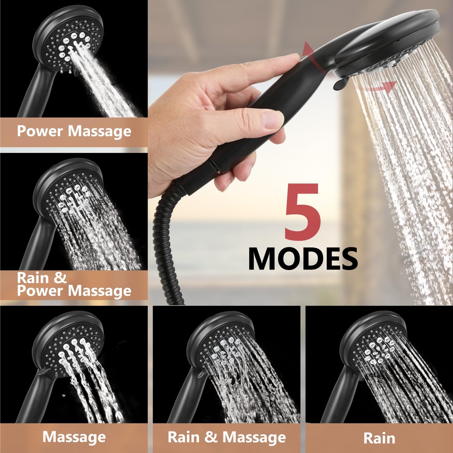 GBBNE Double Shower Head Dual for Couples High Pressure and Adjustable Tandem Shower Head System for 2 People Matte Black