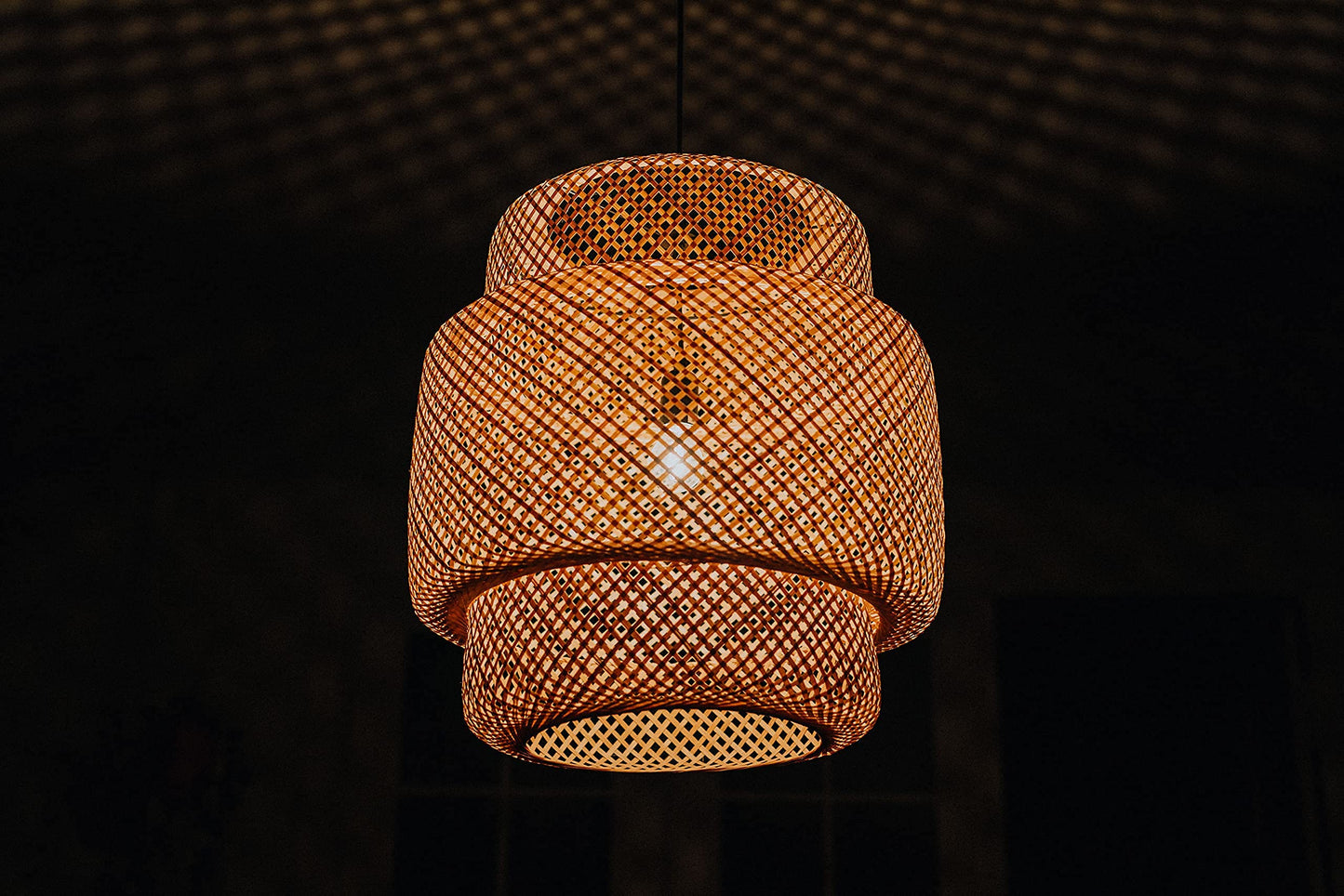 Frontsea Rattan Pendant Lighting for Kitchen | Bamboo Lampshade Handmade Weave Lighting | Wooden Boho Decor | Modern Hanging Ceiling Light Fixture (16inch)
