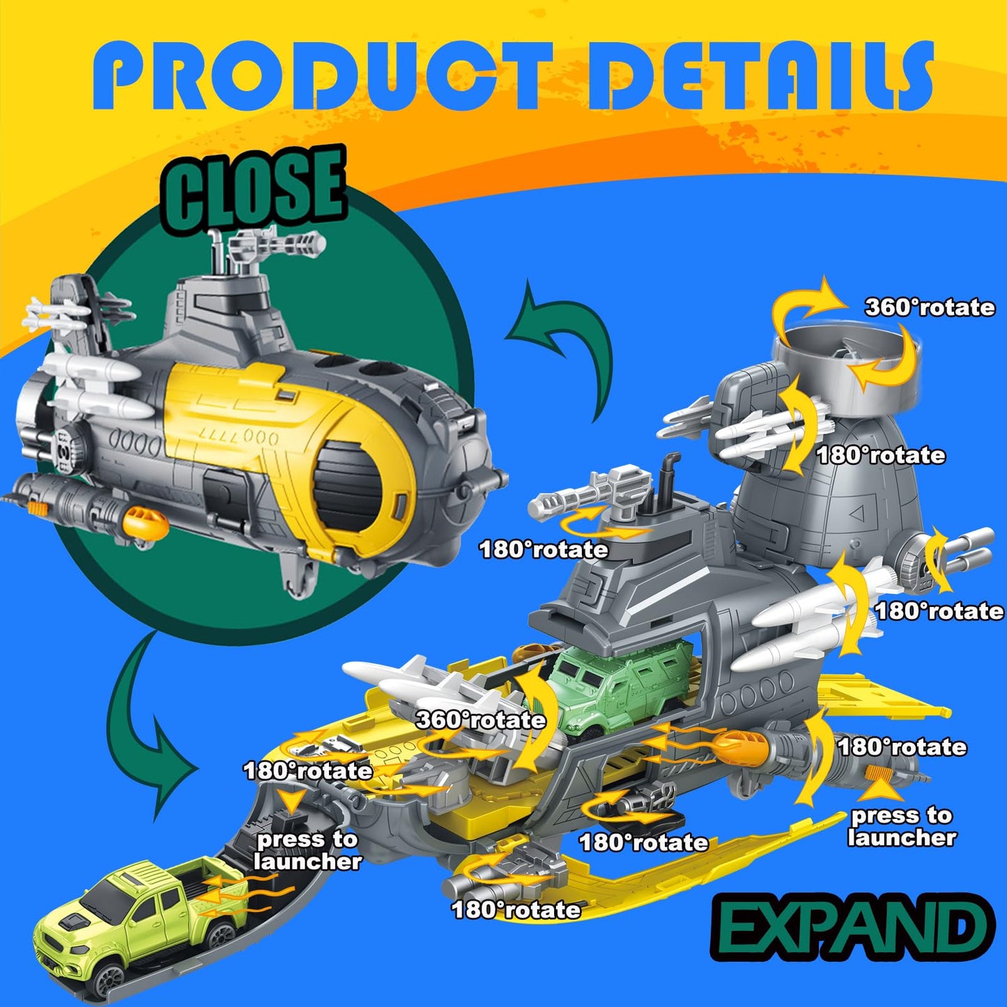 Frontoytall Deep Sea Creatures & Submarine Toy, Ocean Animal Toys with Truck Cars, 23 Piece Educational Playset for Kids Ages 3+ Years Old, Indoor & Outdoor Play, Preschool Learning for Boys Girls