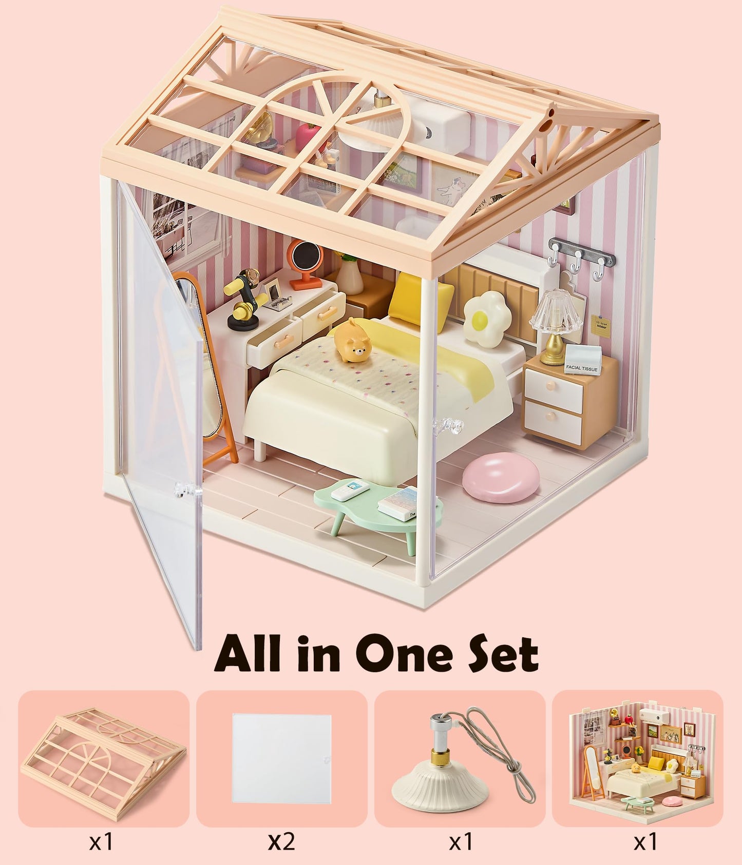 BeepZipp Cozy Bedroom DIY Miniature House Kit for Adults, 3D Dollhouse with LED Light & Dustproof Door, Stackable Connectable Display Case, Creative Gift for Home Decor Lovers Teens Women