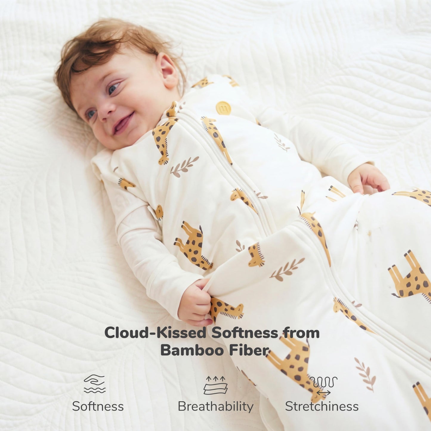 Momcozy Sleep Sack for Baby 0-6 Months, 1.5 TOG Baby Wearable Blanket with Supportive Plush Filling, Two-Way Zipper for Easy Diaper Changes, Snap-Fit Design for Growing Babies, Small, Giraffe