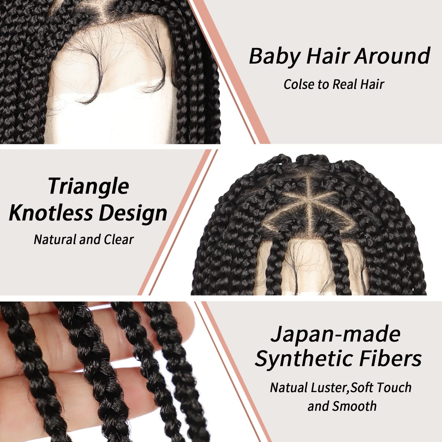 Lexqui 36'' Knotless Box Braided Wigs for Women Braided Lace Wigs Triangle Lace Front Braided Wig Human Hair Blended Full Double Lace Braided wig with Baby Hair Braid Lace Front Wig