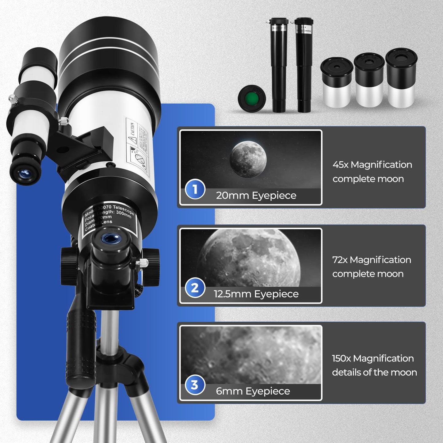 ESAKO Telescope for Kids & Beginners, 70mm Aperture Portable Telescopes with 3 Eyepieces, Height Adjustable Tripod & Phone Adapter & Remote Control Gift for Christmas