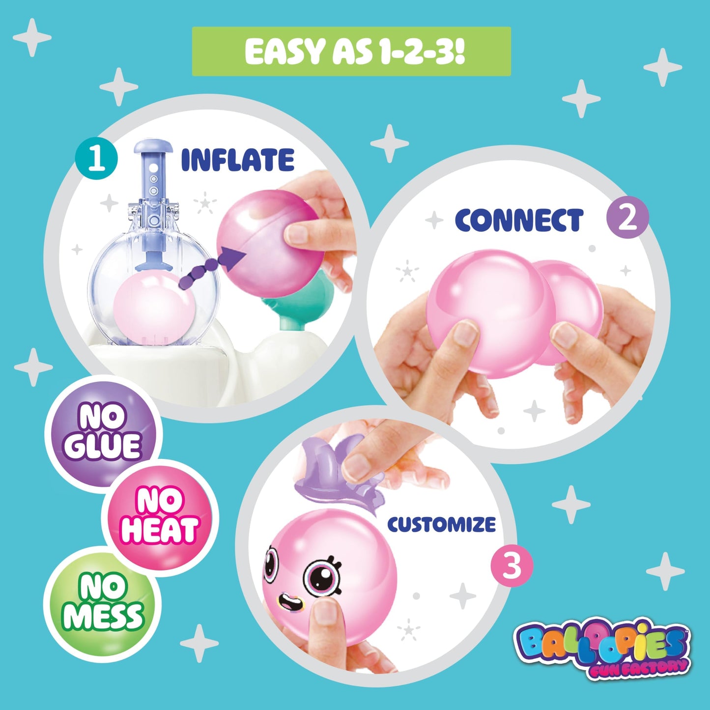 Balloopies Balloon Creation Station DIY Balloon Toy with Air Pump, 88 Piece Arts and Crafts Kit for Kids, Inflate and Decorate Balloon Animals and Creatures, Stickers and Accessories Included, Ages 5+
