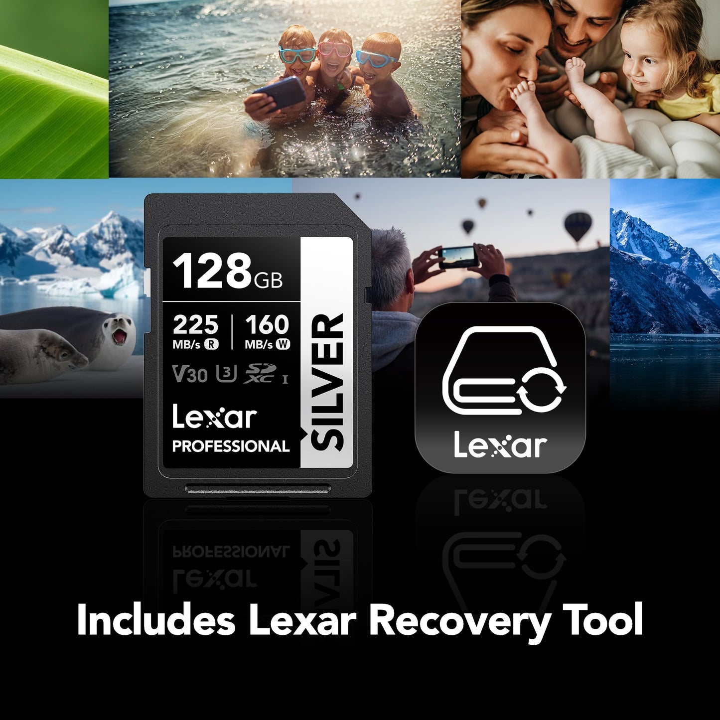 Lexar 128GB Professional Silver SD Card, UHS-I, C10, U3, V30, 4K, Up to 225/160 MB/s SDXC Memory Card, for Professional Photographer, Videographer, Enthusiast (LSDSILV128G-BNNNU)