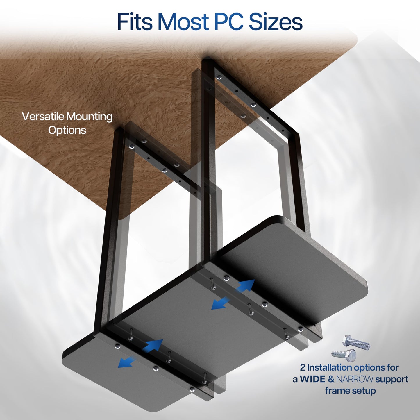 VIVO Heavy Duty Under-Desk PC Mount Shelf, Computer CPU Holder, Supports up to 44 lbs, Black, Mount-PCSF1