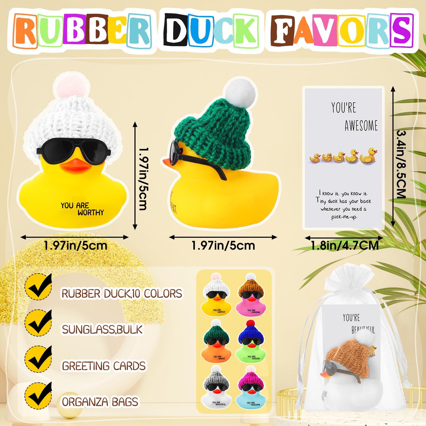 Liliful 96 Set Employee Appreciation Gift Bulk for Coworker Inspirational Mini Rubber Ducks with Glasses You are Awesome Sign You're Kind Cheer up Card Thank You Gift for Staff Team Teacher Women