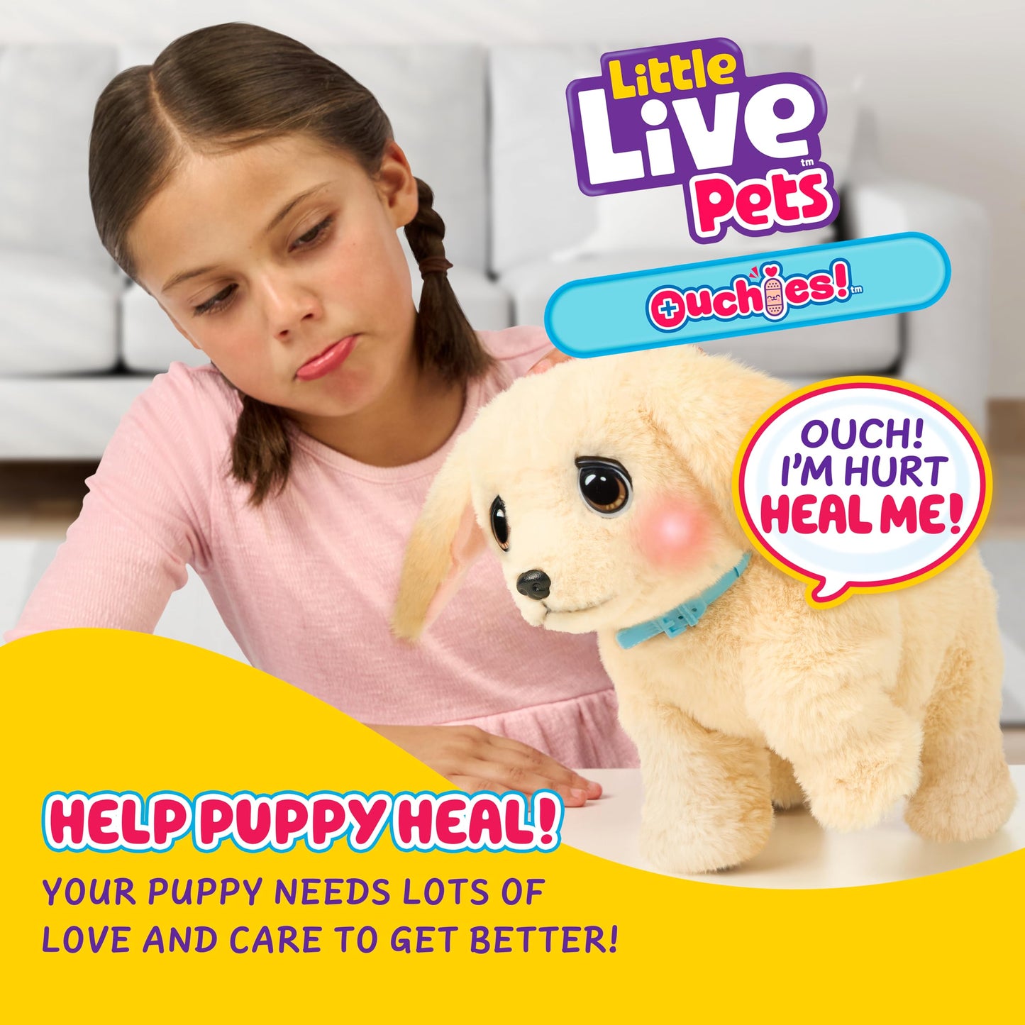Little Live Pets Ouchies - Cooper The Retriever Puppy|Transform from Injured to Healed Like a Vet. Make a Real Cast. Walking Puppy with Carrier (35cm/13.8in Tall). Repeat Play. 50+ Sounds & Reactions