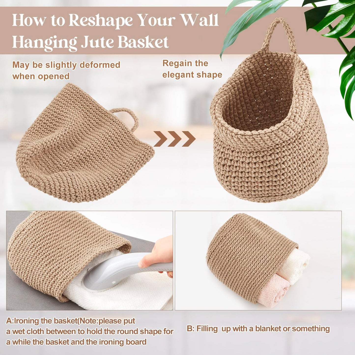 Honeydak Boho Decor Hanging Wall Baskets for Kitchen 3 Pack Teardrop Baskets with Hooks Storage Fruit Onion Vegetable Potato for Home 3 Sizes(Light Linen,Barrel,Cotton Rope)