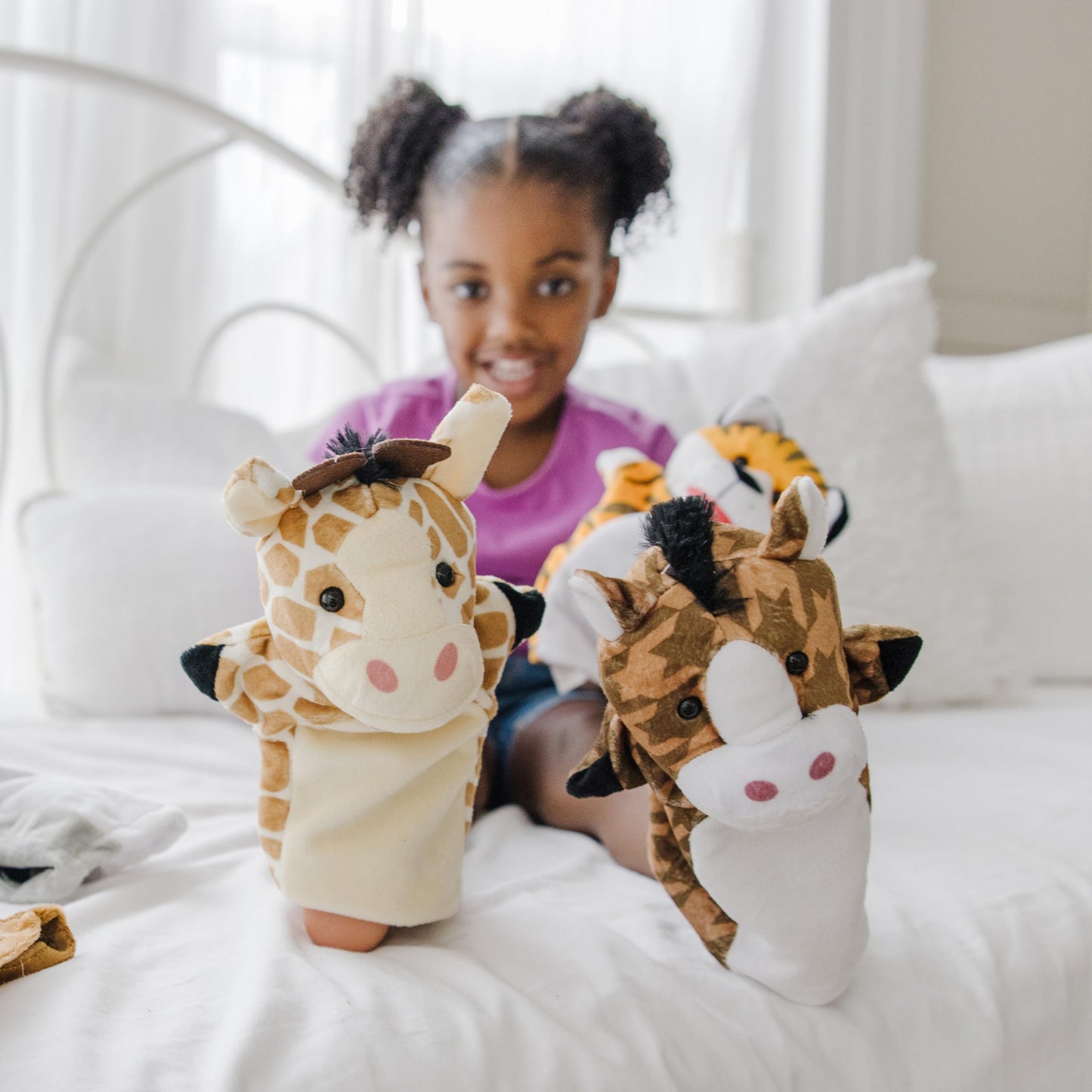 Melissa & Doug Animal Hand Puppets 2-Pack (4 Animals in Each) - Zoo Friends and Farm Friends