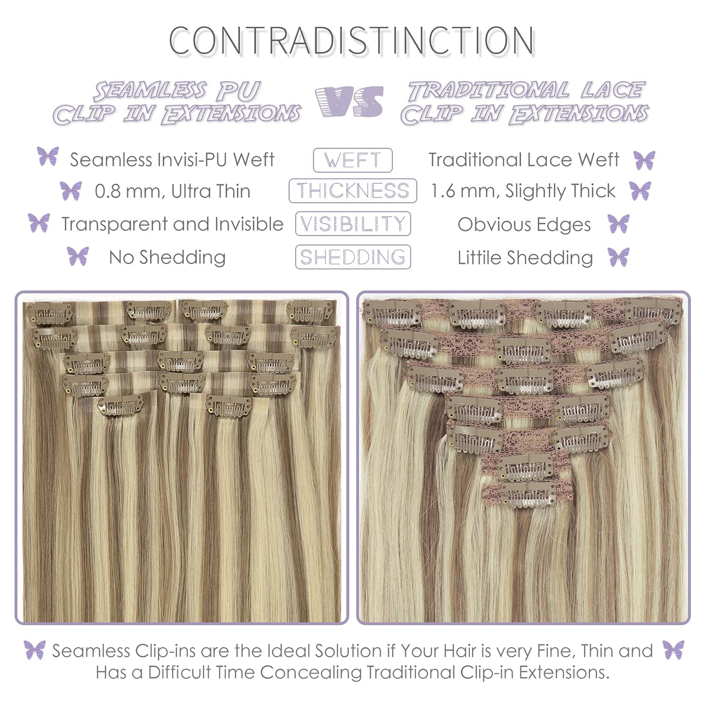 Lacer Hair Seamless Clip in Hair Extensions Human Hair Highlight Color Light Brown with Platinum Blonde 8pcs Invisible PU Skin Weft Straight Natural Remy Hair Extensions Clip in for Women 20 Inch 115g