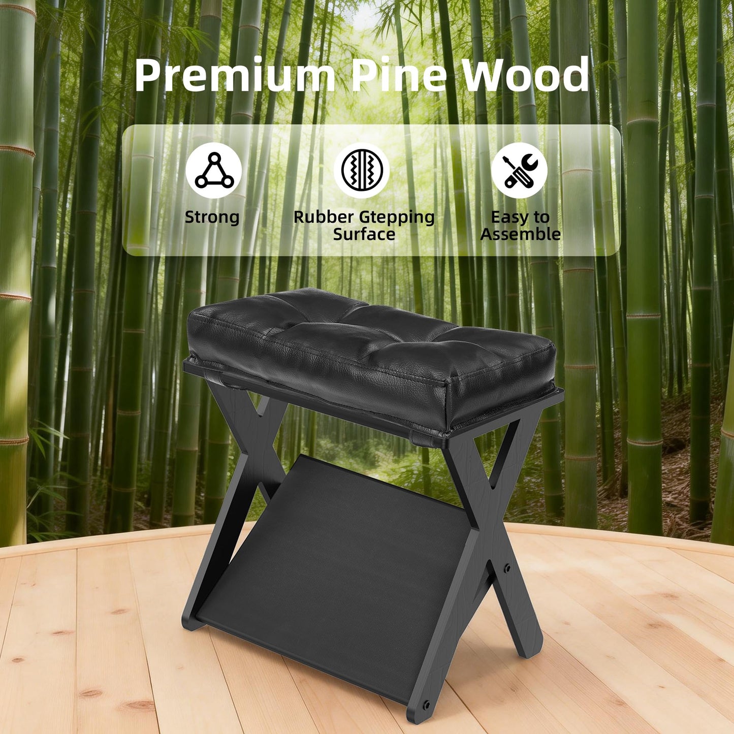 HOMELYSTBO Double Step Foot Stool Under Desk, Wooden Ergonomic Foot Rest with Non-Slip EVA Surface, Office Footstool for Posture Support, Home Office Gaming Desk Foot Rest for Adults-Black