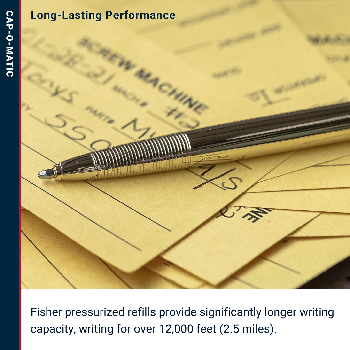 Fisher Space Pen Chrome Cap-O-Matic Pen, Pressurized Ballpoint Pen, Writes Upside Down and in Extreme Temperatures, Smooth Black Ink, Medium Point, Pocket Clip, Gift Box, Made in the USA