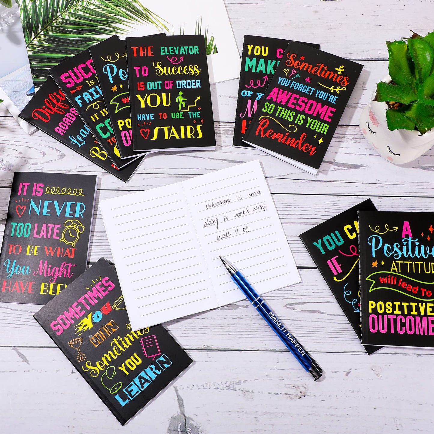 Sabary 100 Pcs Inspirational Notepads Ballpoint Pens Sets Mini Motivational Pocket Notebooks Journals Bulk Teacher Appreciation Gifts for Office Supplies(Inspirational)