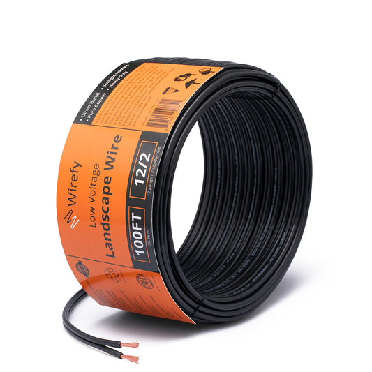 Wirefy 12/2 Low Voltage Landscape Lighting Wire - 12-Gauge 2-Conductor 100 Feet, Copper