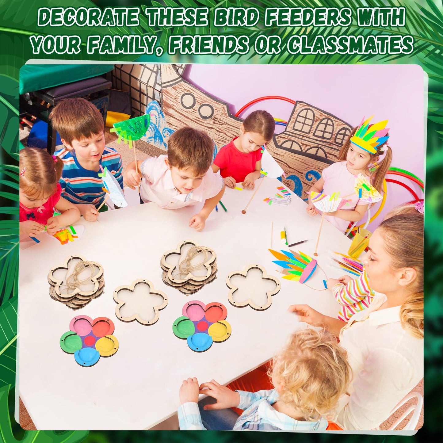 DoubleFill 24 Pcs Thickened Wood Bird Feeder Craft Kits for Kids Ages 6+, 1.2cm Thick Hanging Bird Feeders, Painting Crafts for Easter DIY Painting, Outdoor Garden Decoration