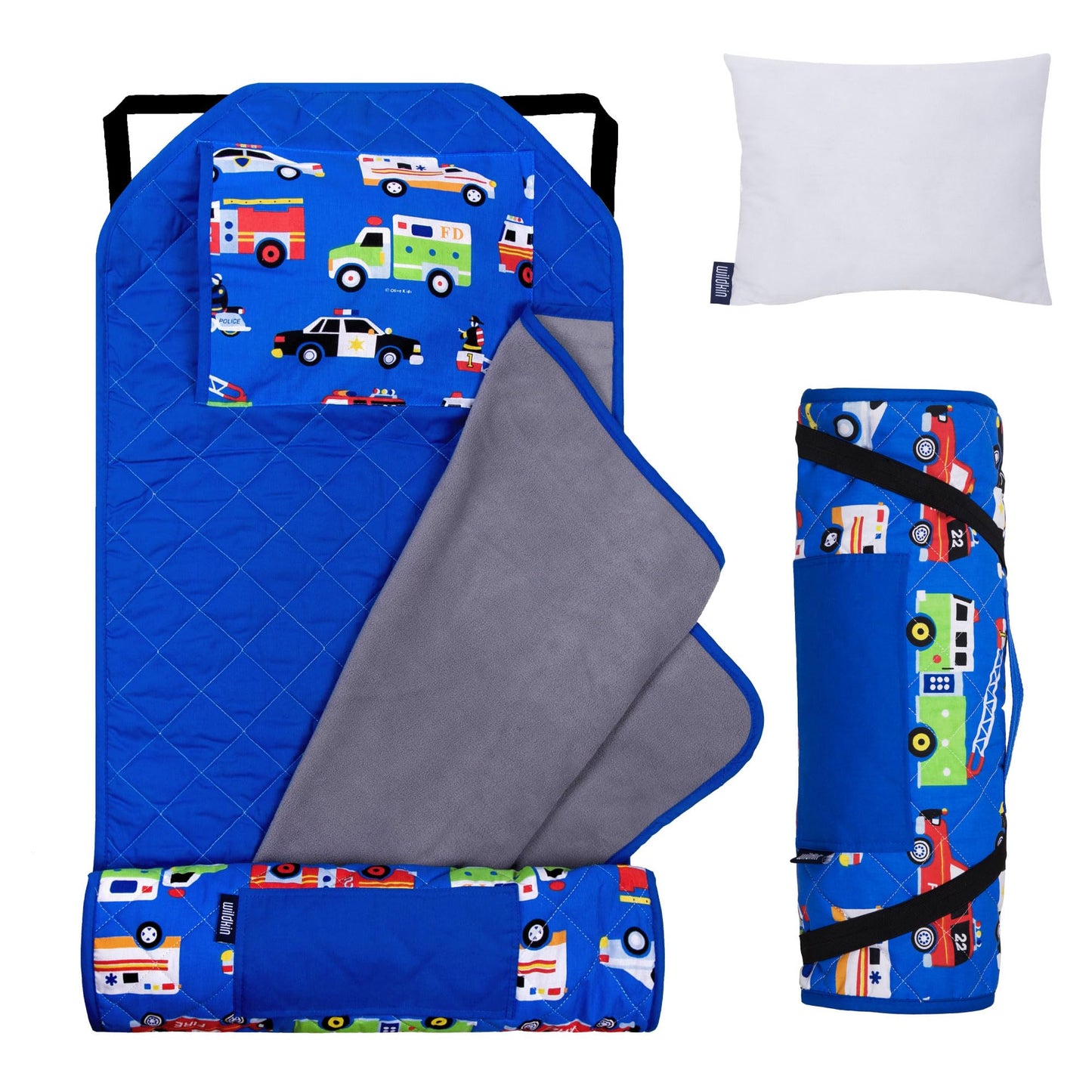 Wildkin Modern Nap Mat for Kids – Soft Cozy Cotton Blend with Pillow & Elastic Straps, Ideal for School & Travel - Heroes