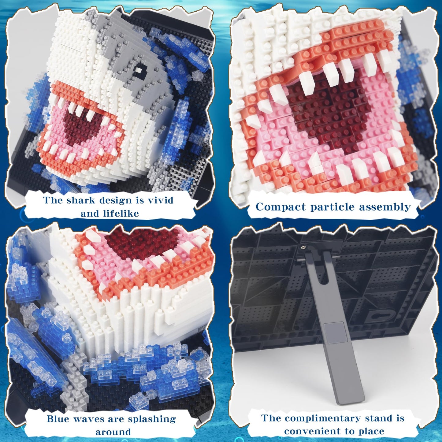 1800PCS Animal Shark 3D Wall Art Micro Mini Building Blocks Set not Compatible with Lego Size,Unique Home or Table Decor Painting with Specialized Tweezers,Present DIY Shark Toy Gift for 14+