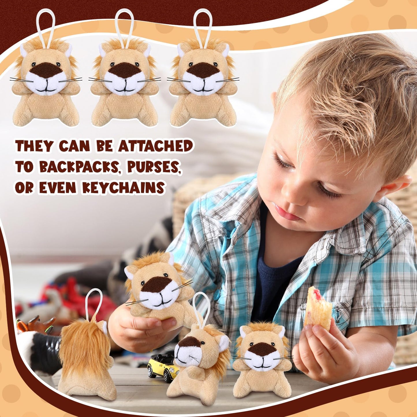 Shappy 50 Pcs Mini Animal Plush Toys Small Stuffed Animals Bulk Cute Tiny Plushies Keychains for Gift Party Carnival Prize (Lion)