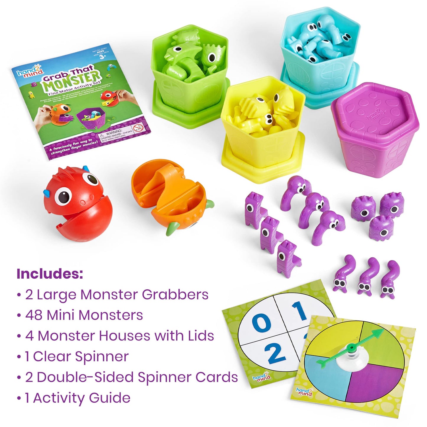hand2mind Grab That Monster Fine Motor Activity Set, Occupational Therapy Toys, Fine Motor Skills Toys for Toddlers, Pincer Grasp Toys, Play Therapy Games for Kids, Halloween Toys for Kids 3-5