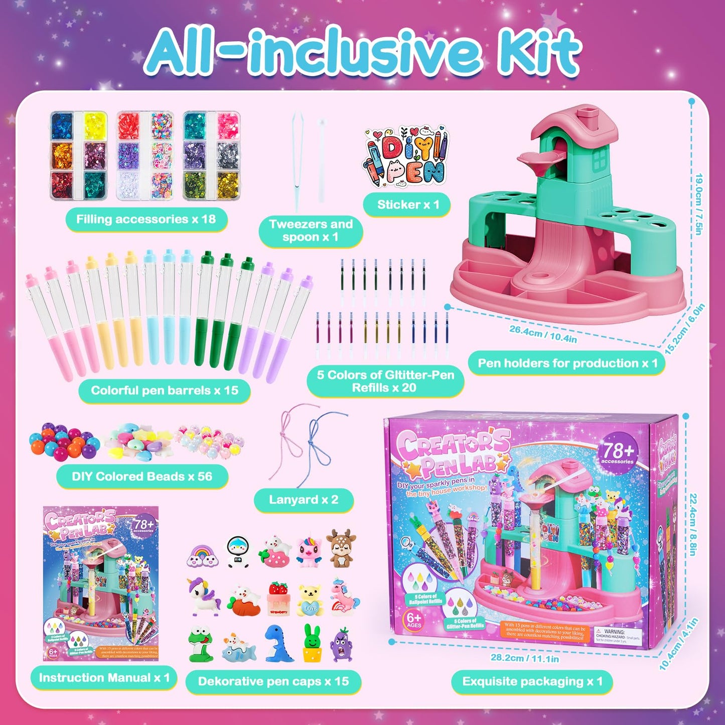 Subao 78+ DIY Glitter Gel Pens Making Kit,Pen Creator Studio,Make Your Own 15 Sparkly Colorful Pens,Creative Arts and Crafts for Kids,Birthday Xmas Gifts for Girls 5 6 7 8 9 10 11 12 Years Old