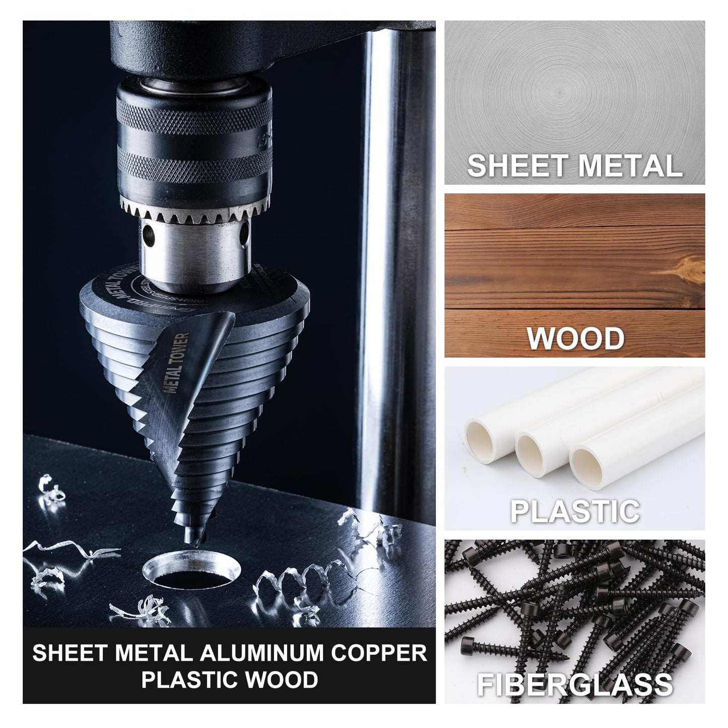 GRENPRO Step Drill Bit for Metal Set, 1/4" - 2-1/2"Large Step Bit, M35 HSS Impact Tough Step Bits for Metal, 1/2" Shank Unibit Step Drill Bits, Stainless Steel, Aluminum, Wood