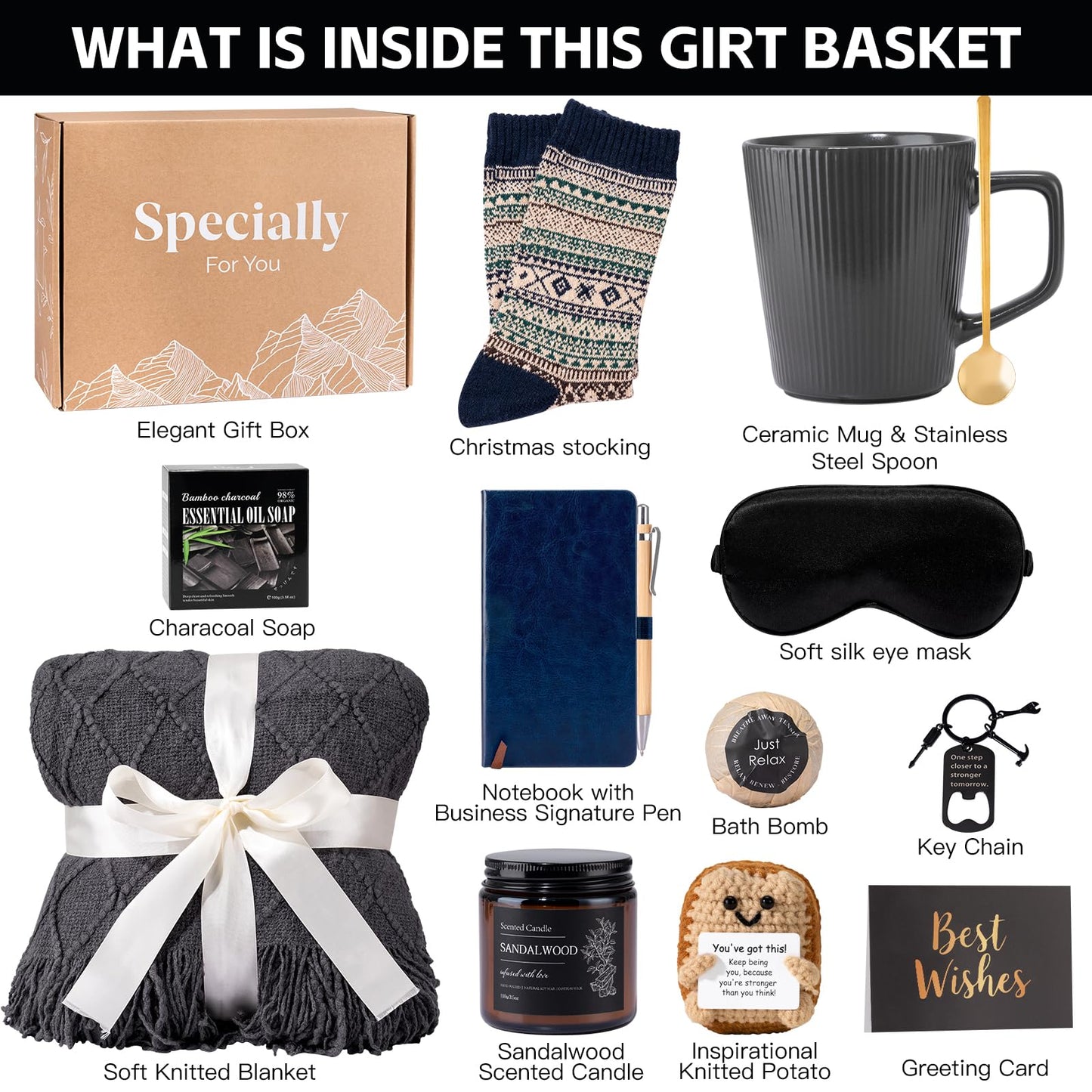 Get Well Soon Gift Baskets for Men, Self Care Package for Men, Fathers Day Gifts Basket with Plush Blanket Ceramic Mug Socks, Thinking Of You/After Surgery/Sympathy Gifts for Men Dad Brother Husband