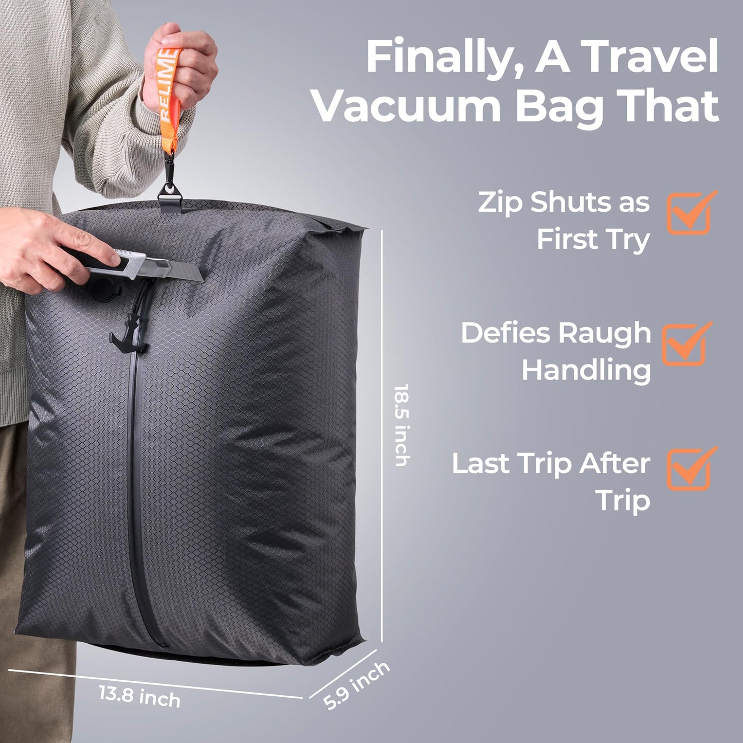 Relime Classic Series Vacuum Bags for Travel Luggage with Wireless Pump, Compression Bags for Carry On Suitcases and Backpack, Vacuum Seal Packing cube for Cloth Packing (2PC + PUMP Gray & Blue)