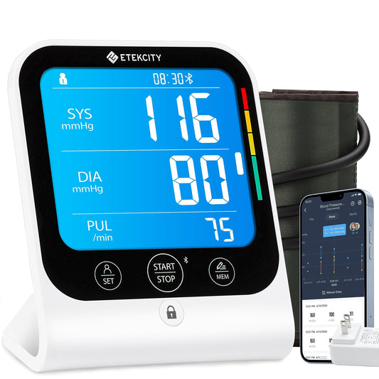 Etekcity Bluetooth Blood Pressure Monitor, Smart Upper Arm Automatic BP Machine with App, Rechargeable, Wide Cuff 8.6"-16.5", Irregular Heartbeat Detection, Home Medical Diagnostic Kit Wearables