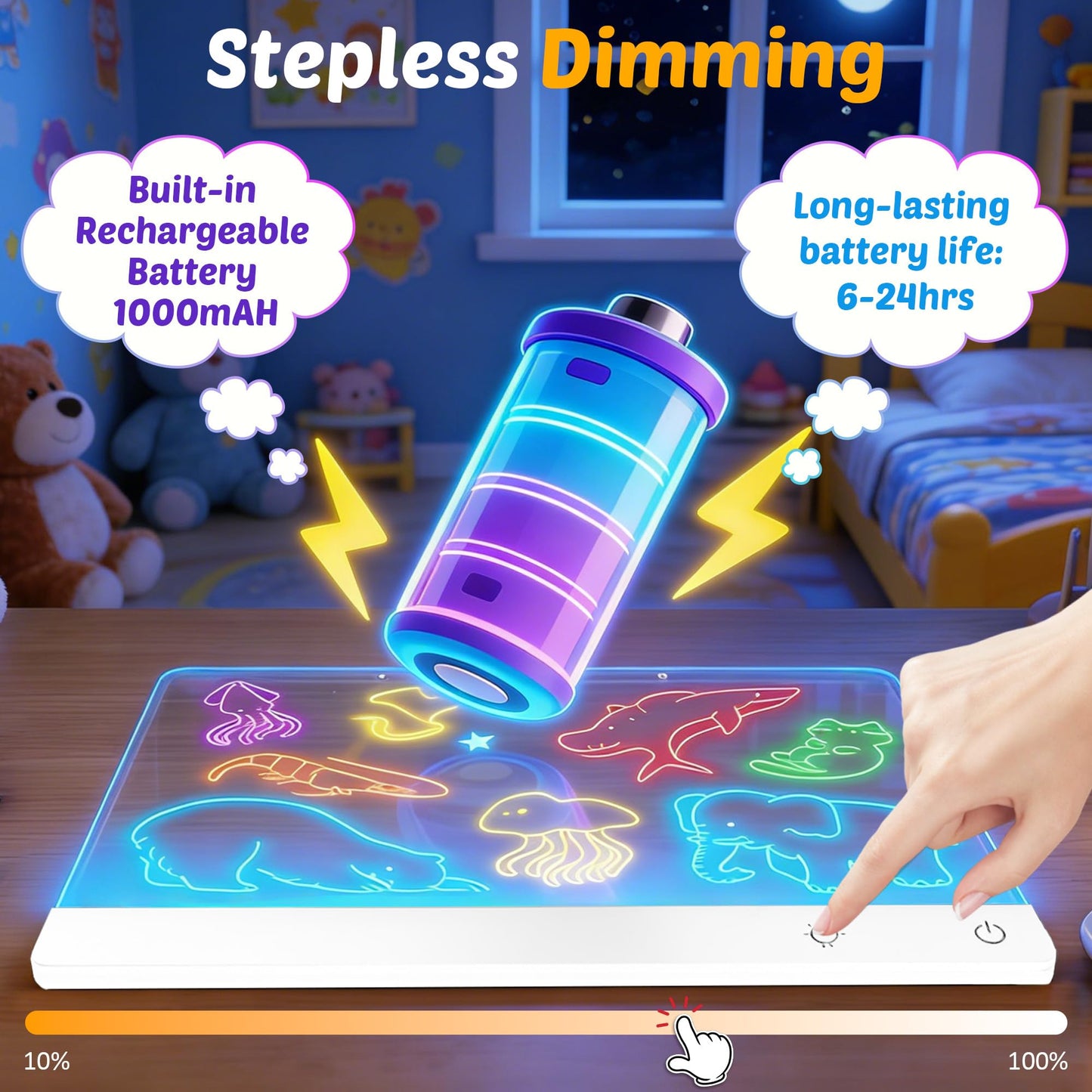 Rechargeable LED Drawing Board for Kids, 16-Inch Light Up Drawing Tablet with 7 Colors & Dimming, Arts Supplies Crafts for Kids Ages 3-8, Birthday Gifts for Girls Boys Age 5-10