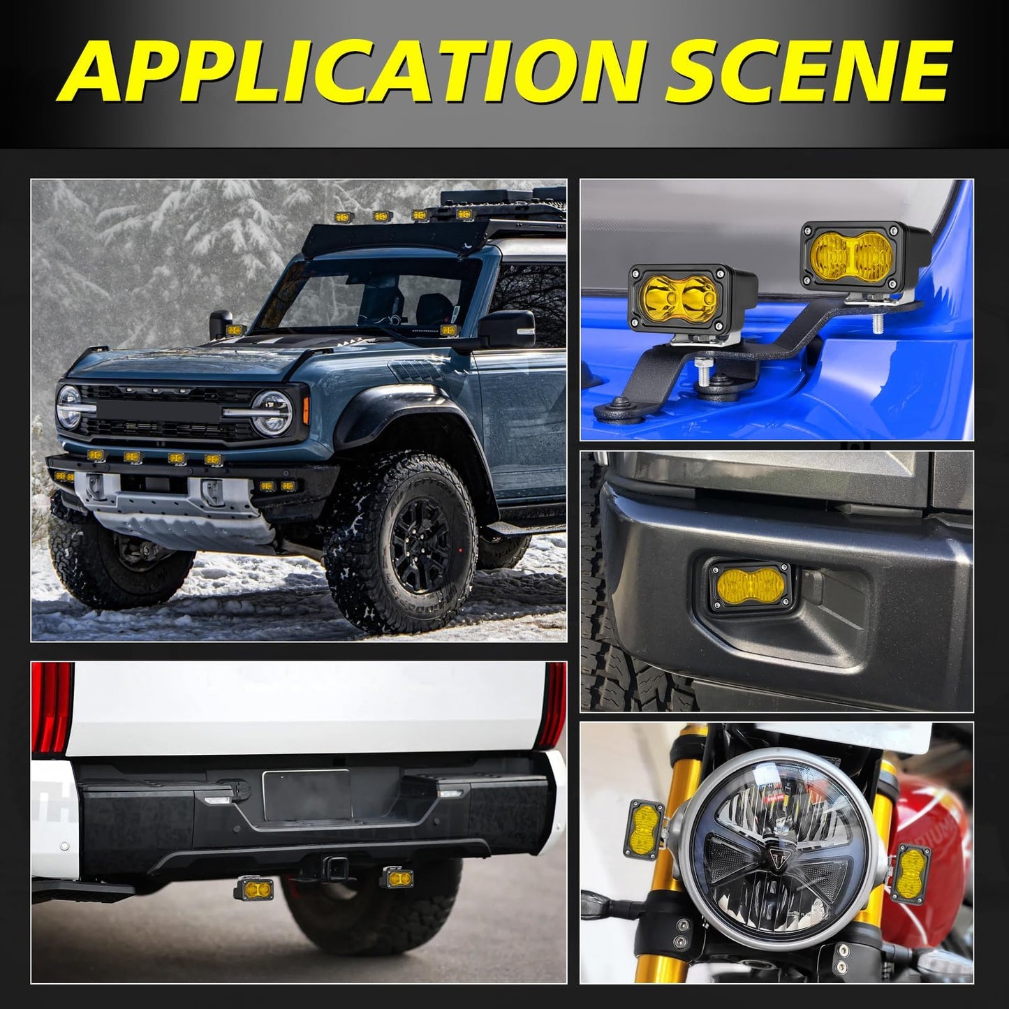 LED Pods, AKD Part 4Pcs 3" 80W Flood CREE LED Pod Lights Small Off Road Driving Lights Backup Reverse Scene Lights for Trucks Motorcycle UTV ATV SUV Dirt Bike - White & Yellow