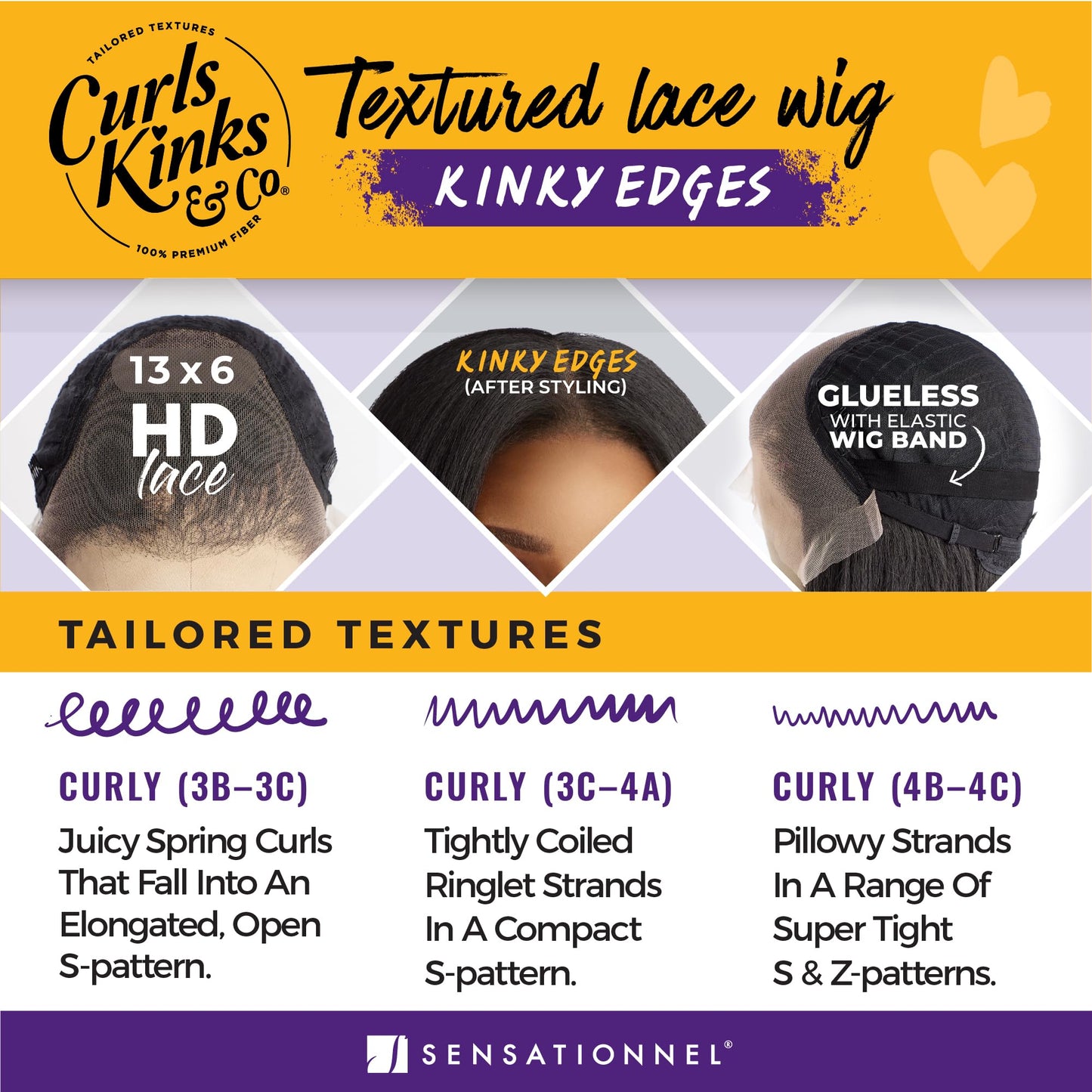 Sensationnel Curls kinksandco kinkyedges wig - kinky straight 24 inch 13x6 lace frontal natural kinkytexture edged hairline for natural 3c to 4c hair textures (1B OFFBLACK)