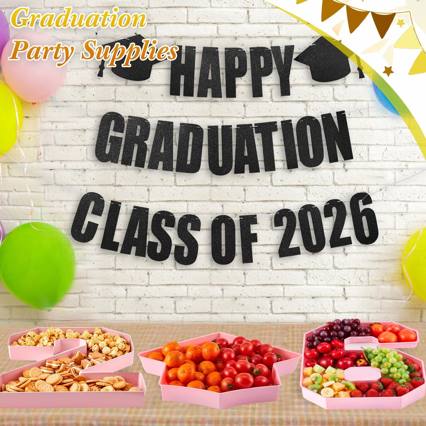 Tellingyou 3 Pcs 13.7" 2026 Graduation Fillable Letter, Plastic Number Trays for Food 2026, Charcuterie Number, Grad Fillable Letter for Class of Congrats Grad Party Supplies(2026,Light Pink)