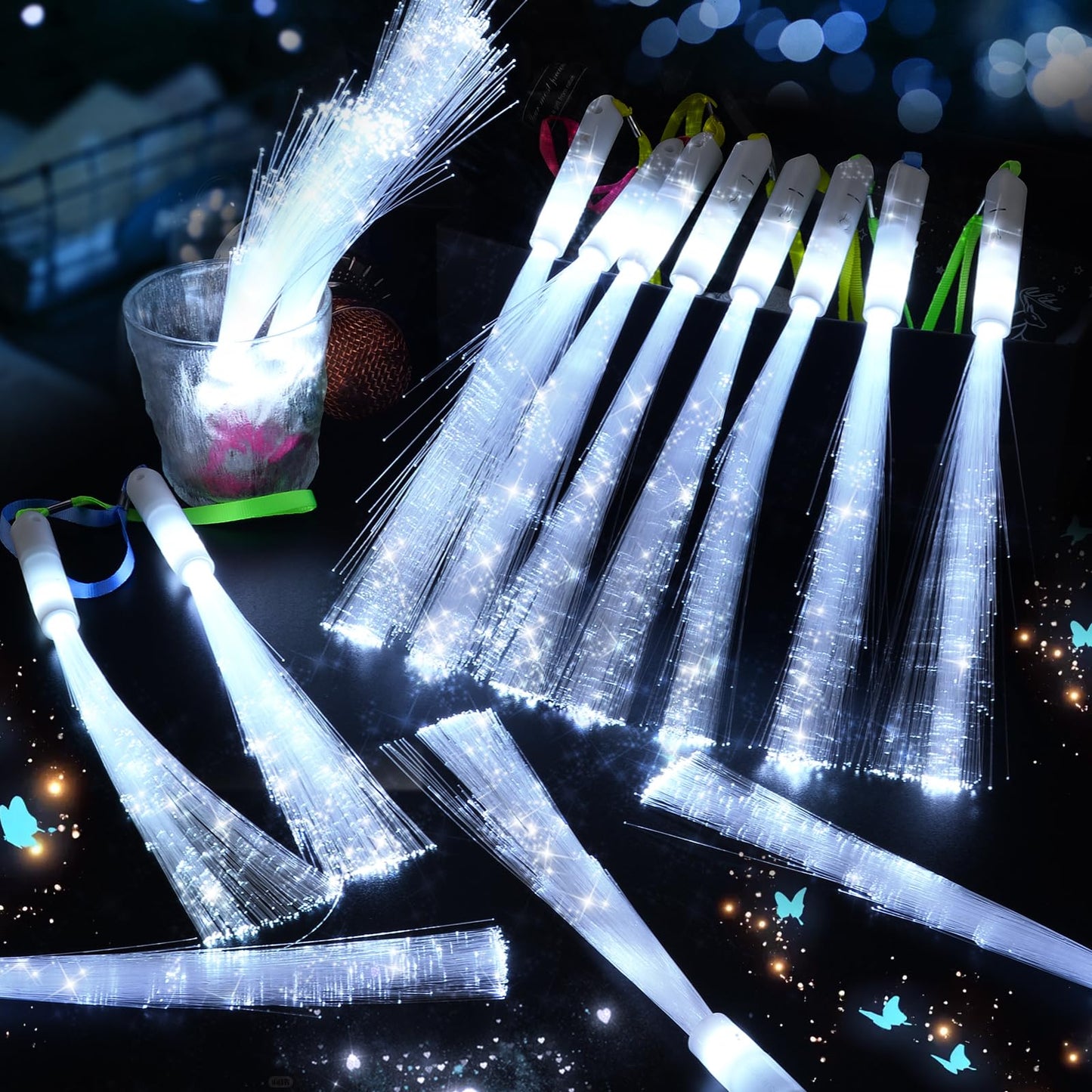 SHQDD 76 PCS White Fiber Optic Sticks, LED Fiber Wands, Fiber Optic Wand with 3 Light Modes, Glow in the Dark Party Supplies, Wedding Party Supplies, for Wedding, New Year, Birthday, Carnival
