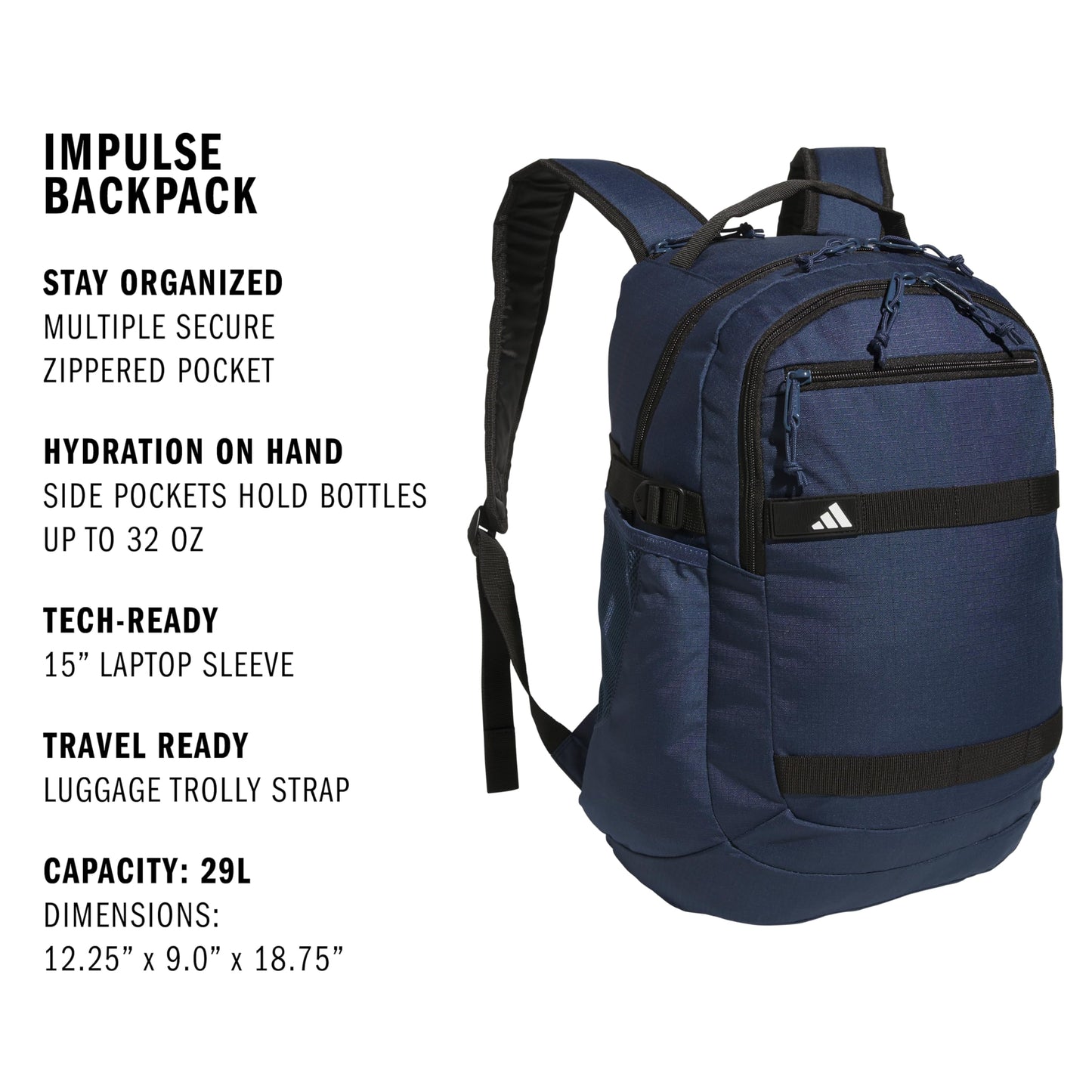 adidas Impulse Backpack for Laptop, School and Travel, 29L