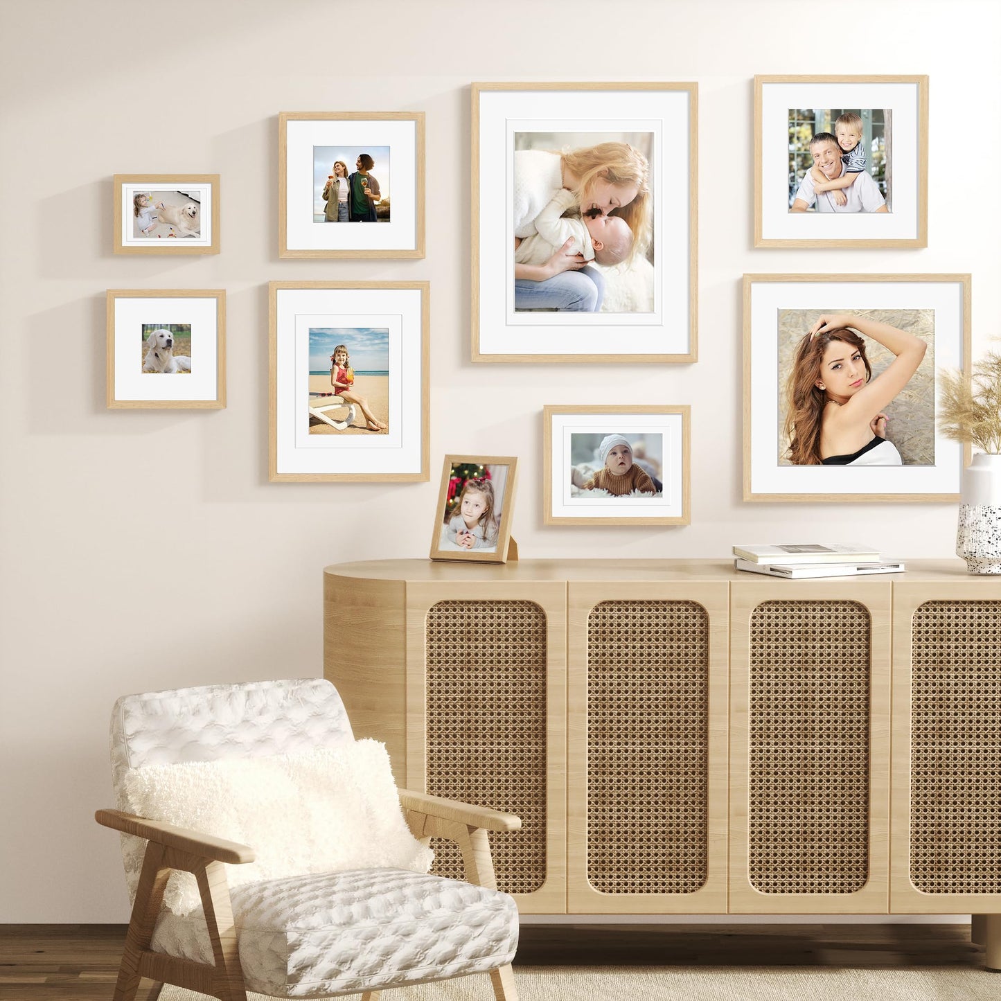 Decobility 16x20 Picture Frames Matted for 11x14 and 12x16 Picture, Solid Wood with Oak Wood Grain, Double Mats Photo Frame with Plexiglass Fits 3 sizes, Tabletop or Wall Mounting Display, Oak