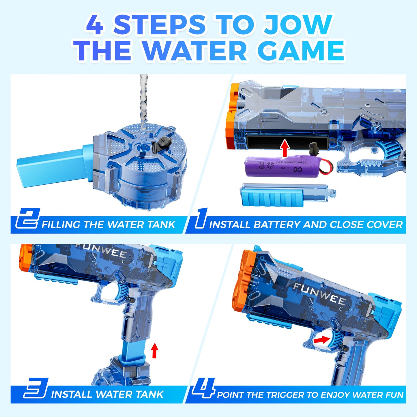 Funwee 2 Pack Electric Water Guns, Full Automatic Electric Squirt Gun High Capacity 500+ Water Blasts, Long Range Water Pistol Blaster Soaker, Summer Outdoor Pool Auto Water Toy for Adult Kid