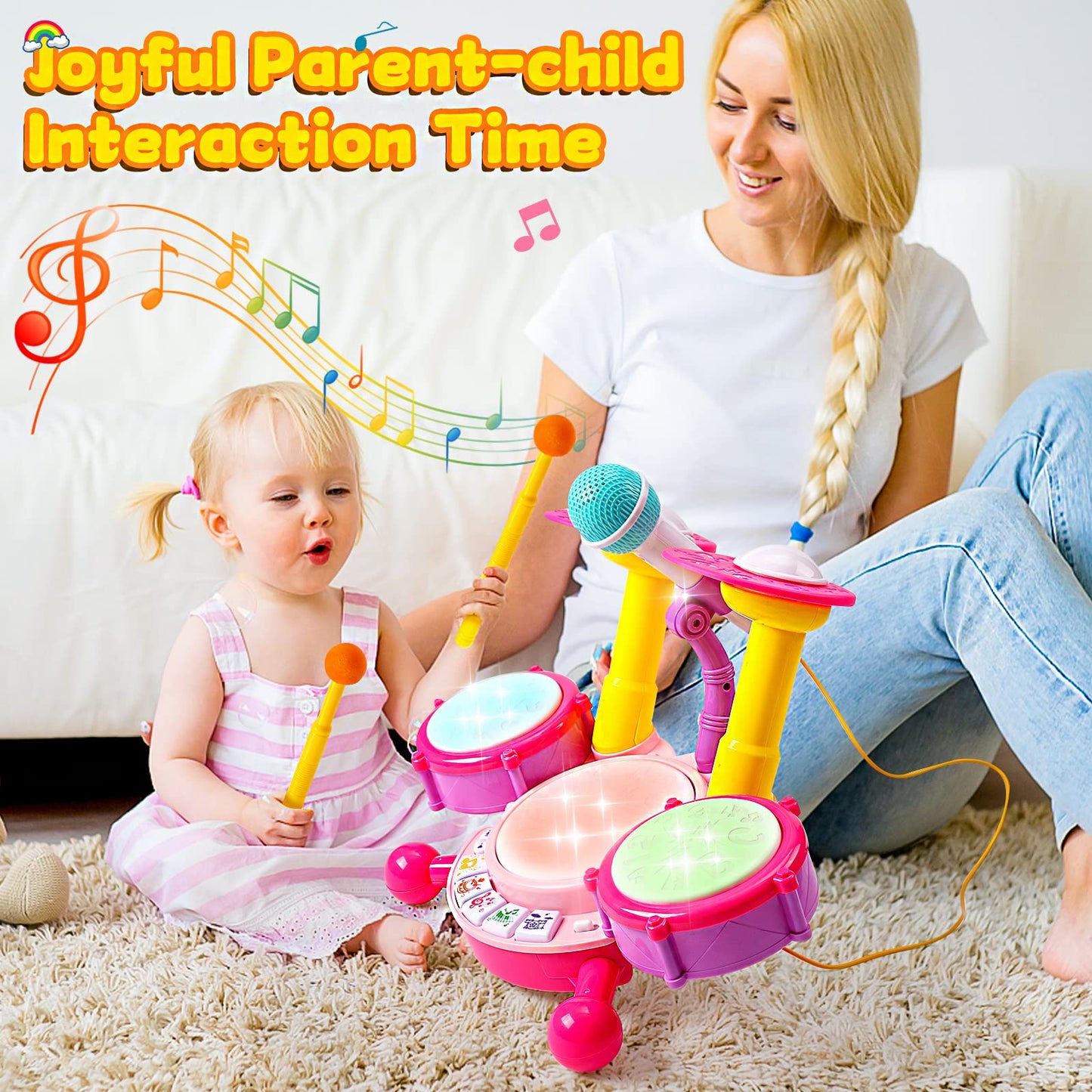 Kids Drum Set for Toddlers with Musical Instruments and Microphone, Ideal Gifts for 1-2 Year Old Boys & Girls, Age 1-3