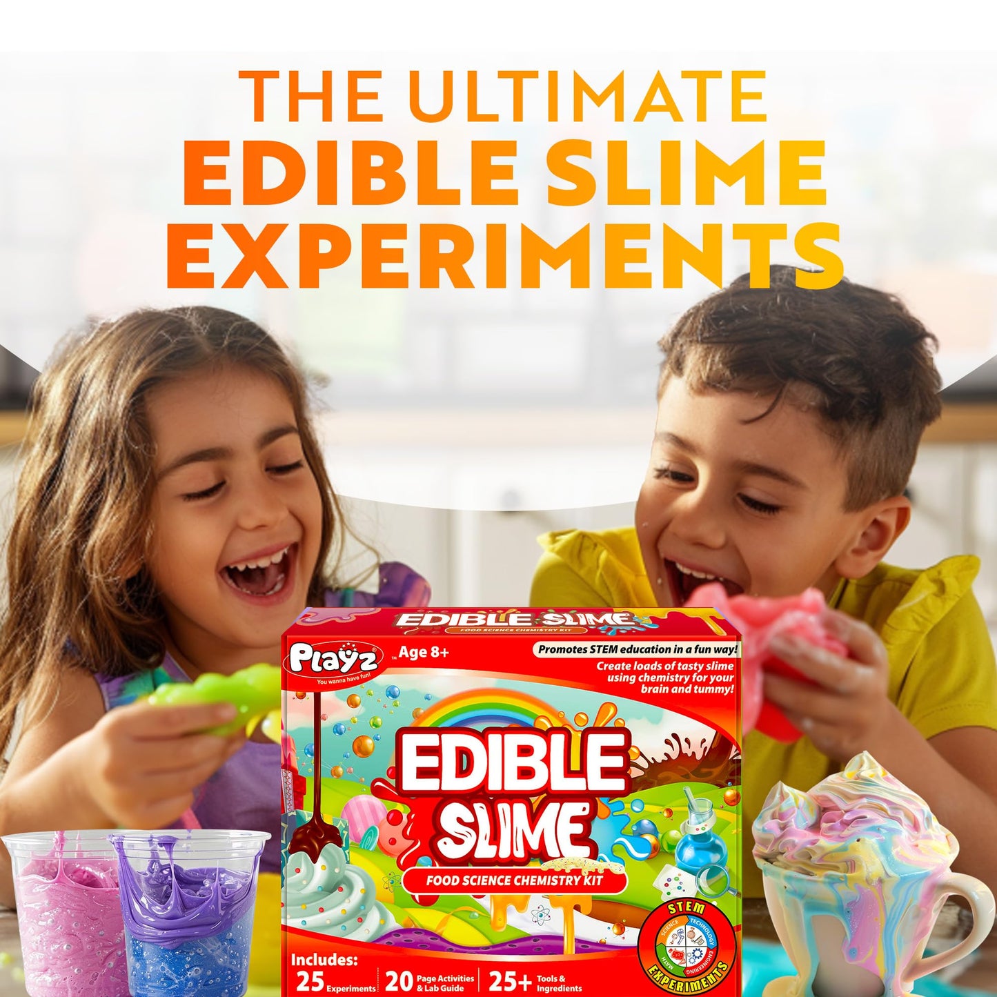 Playz Edible Slime Candy Making Science Kit for Kids Ages 8-12 Years Old - Food Science Chemistry Kid Science Kit with 25 Experiments to Make Slime Chocolates, Educational Science Kits for Boy & Girls
