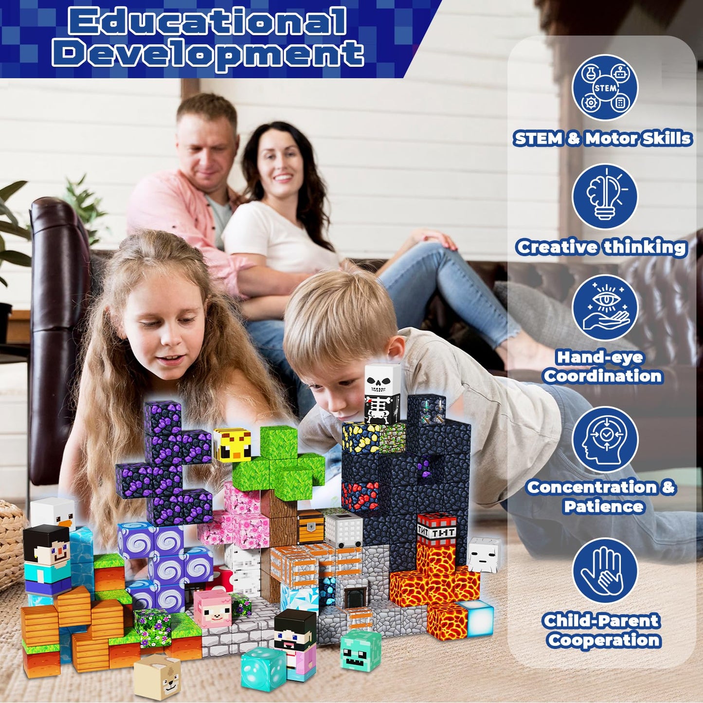 Magneverse 150 PCS 0.8in Magnetic Blocks - Magnet Toys, Magnetic Building Blocks Cubes, Stacking Magnets, School STEM Toys Birthday Gifts for Boys and Girls Age 3+ Years Old (Theme: Adventure World)