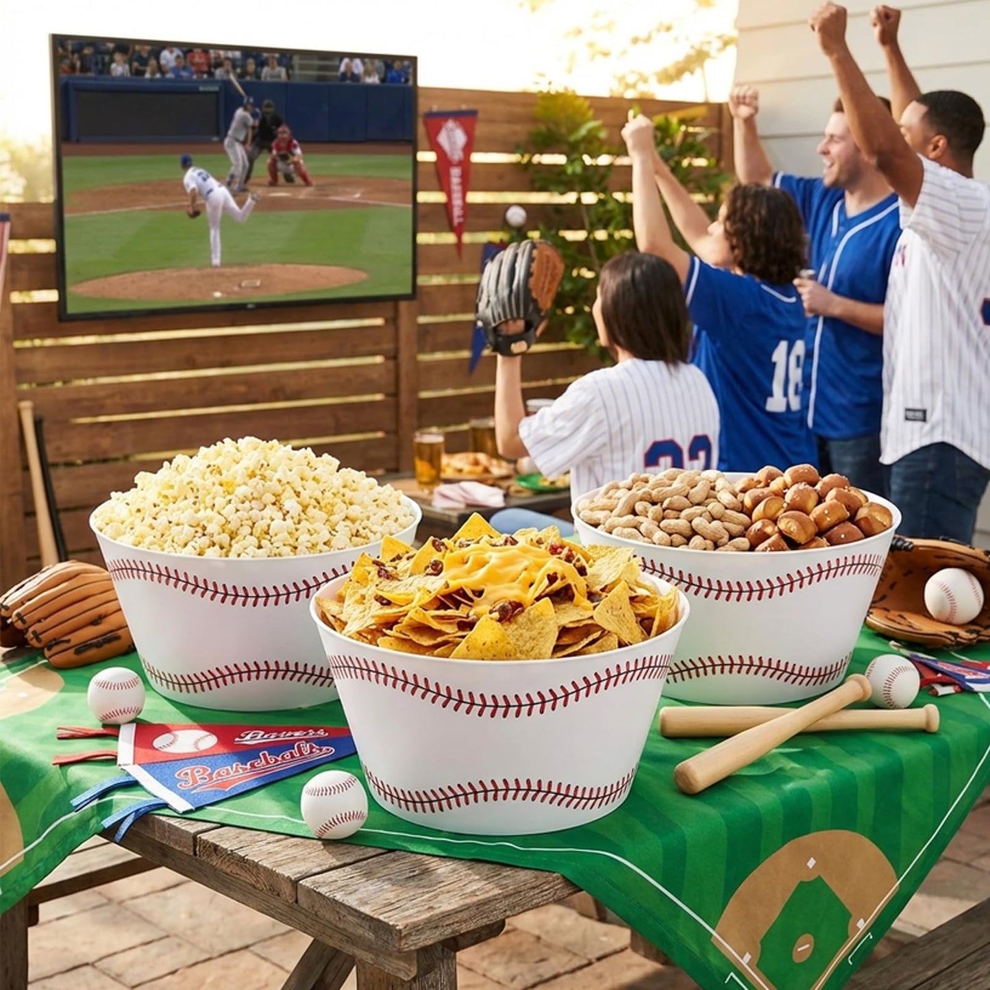 Ferrochef 6 Pcs 10 Inch Large Baseball Serving Bowls 100 oz Reusable Plastic Snack Salad Dessert Bowls Baseball Party Supplies for Team Game Sport Birthday Party Decor