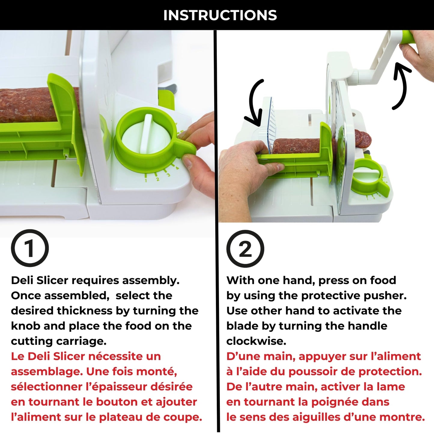 Starfrit Deli Slicer - Slices Meat, Cheese, Bread - 6.5" Stainless Steel Blade - Adjustable Thickness Knob - Nestable for Easy Storage | 2-in-1 Fruit and Vegetable with Bonus Peeler