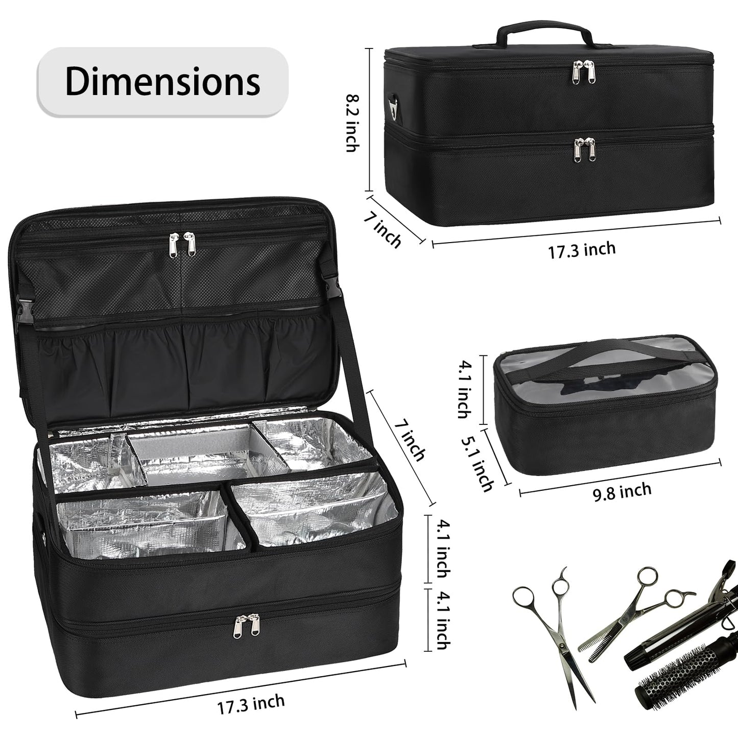 Extra Large Makeup Case, Professional Makeup Train Case for Makeup Artist Traveling Organizer, Double Layer XL Cosmetic Travel Case for Cosmetology with 3 Detachable compartments and 3 Makeup Bags