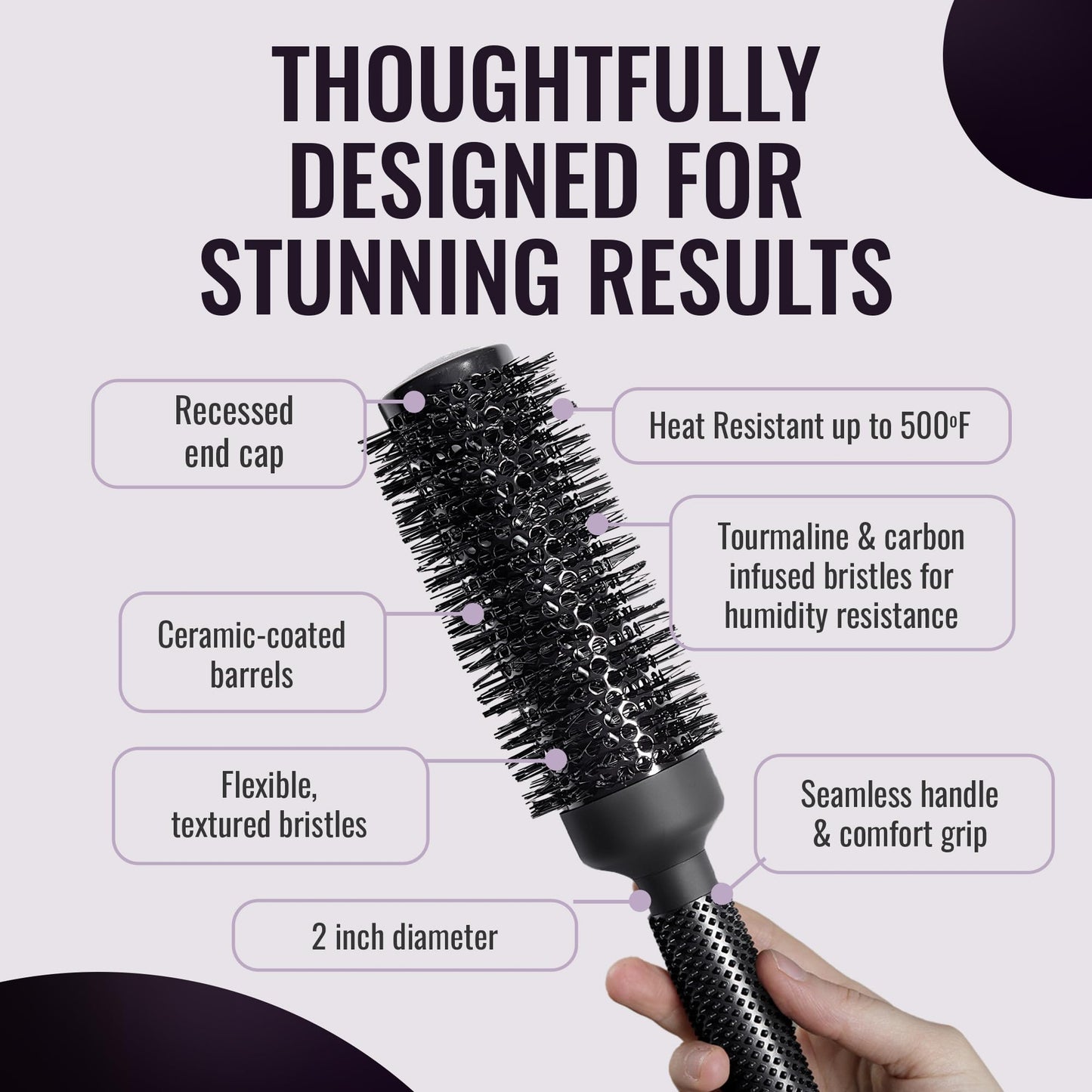 Ergo Ceramic Ionic Round Brush for Blow Out - Salon Quality Hair Brushes for Women - Roller Brush for Blow Drying, Wet and Dry Hair Styling, Volumizing Hair Care - ER53: 2"