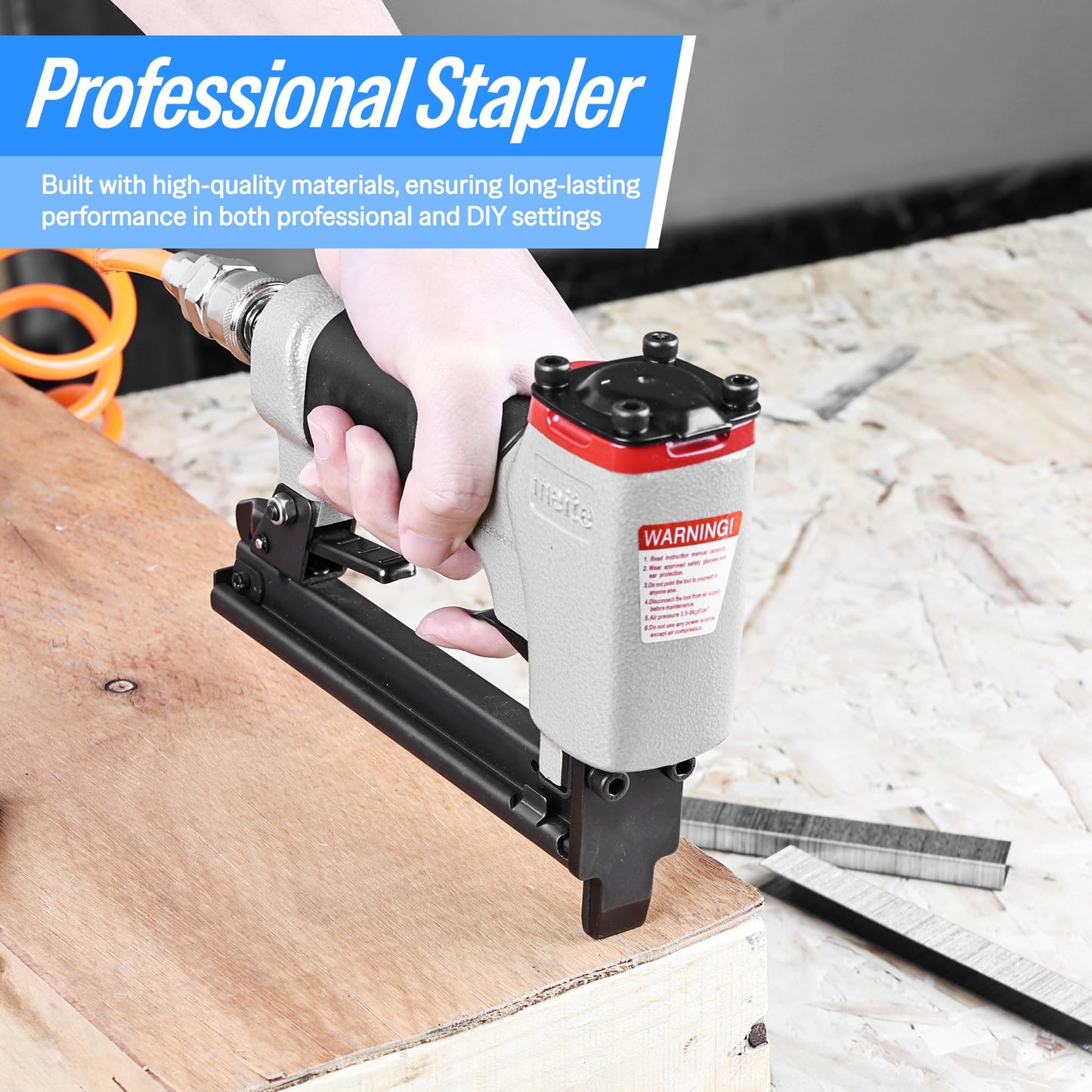 meite 7116B Upholstery Stapler 22 Gauge 3/8-Inch Crown or C Crown 1/4-Inch to 5/8-Inch Length Pneumatic Fine Wire Stapler